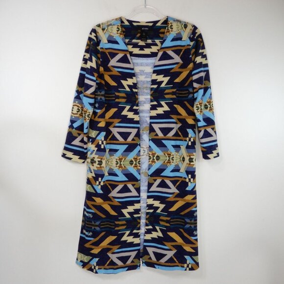 Ali Miles Sweaters - ALI MILES Open Front Cardigan Sweater Duster S Multi Western Aztec Pockets NEW
